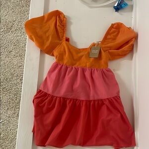 Colorful Tiered Dress with Puff Sleeves